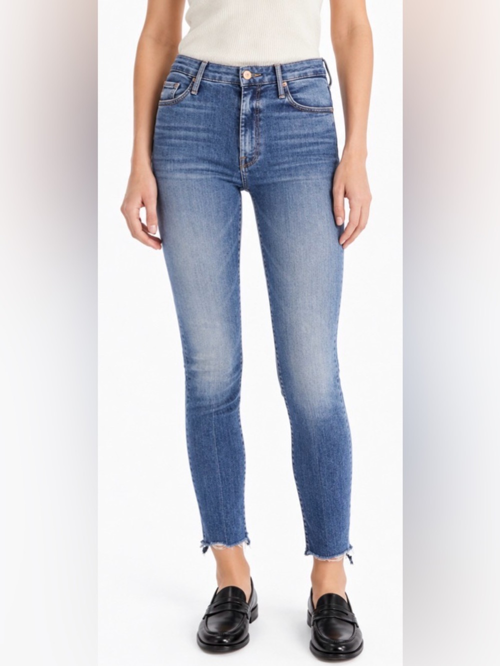 MOTHER The High Waisted Looker Ankle Fray Jeans - Walking on Coals